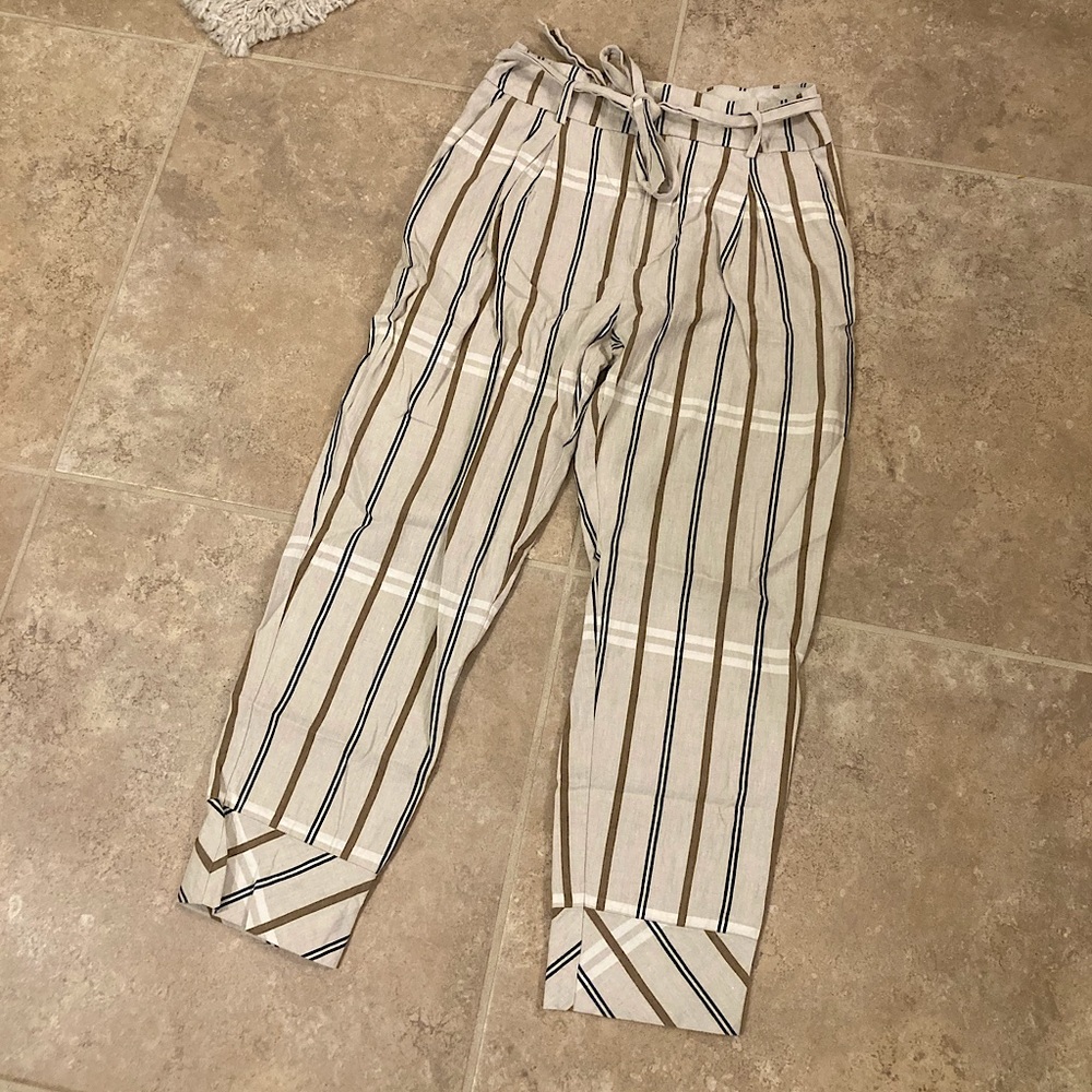 MANGO Linen Striped Trousers